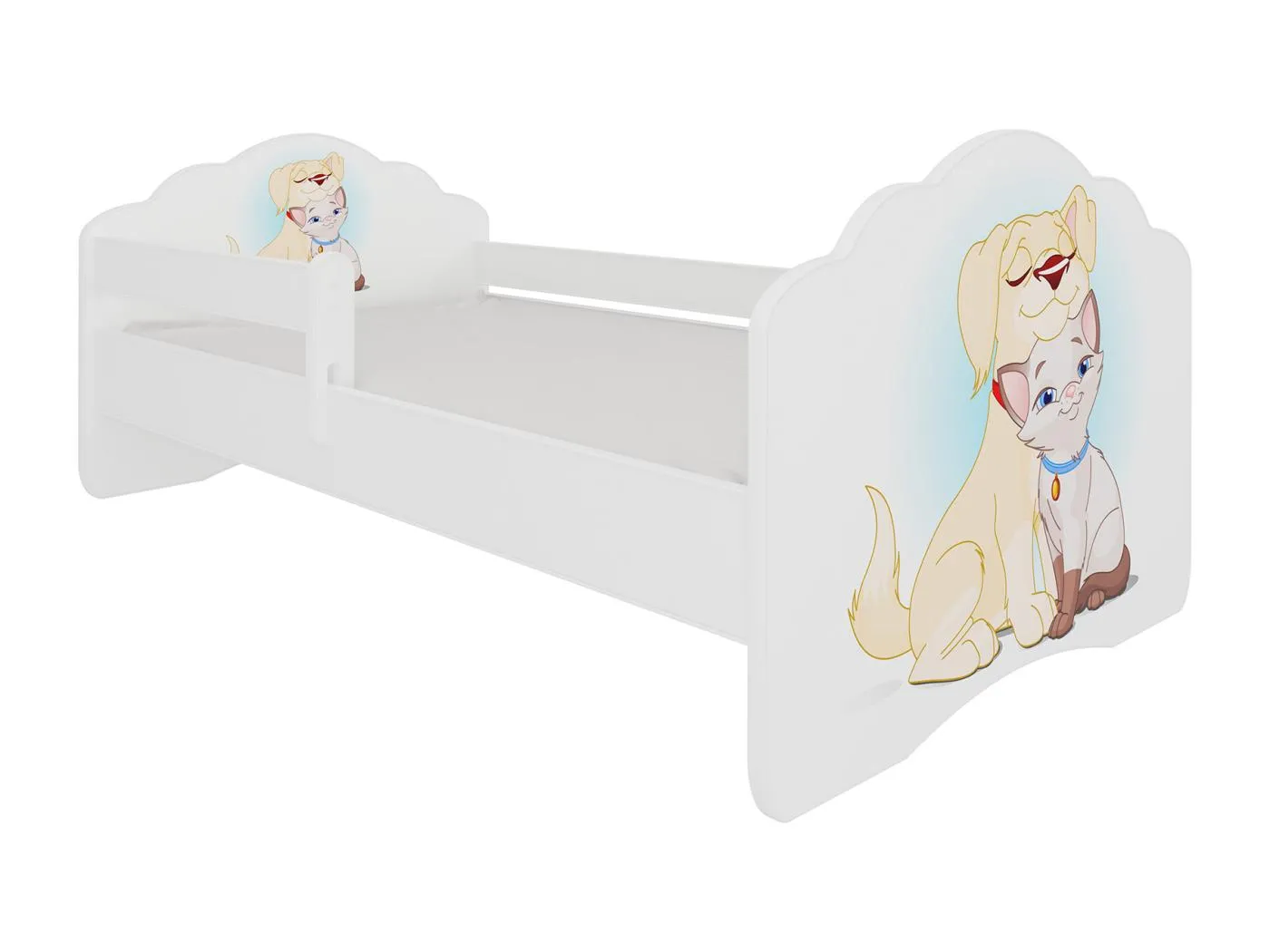 KINDERBETT Casimo weiß / Motiv Hund und Katze 88 / 164 / 63cm