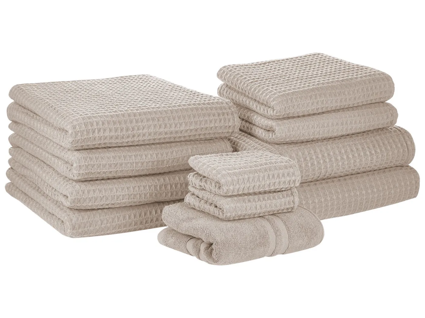 Handtuch Set mit Badematte Baumwolle beige 11-teilig Areora
