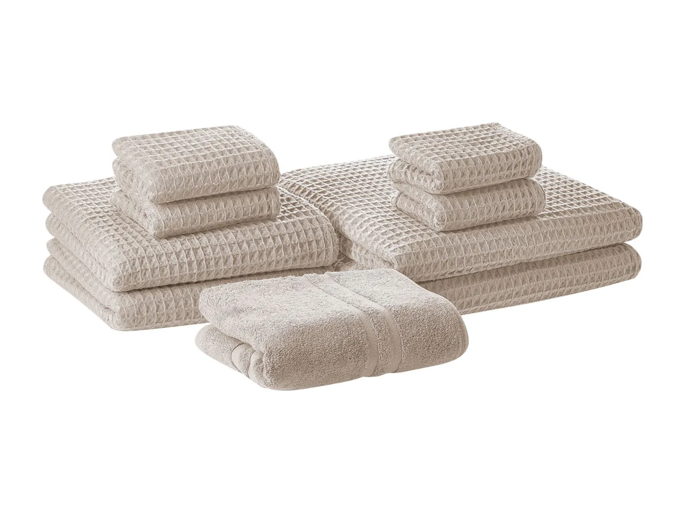 Handtuch Set mit Badematte Baumwolle beige 9-teilig Areora