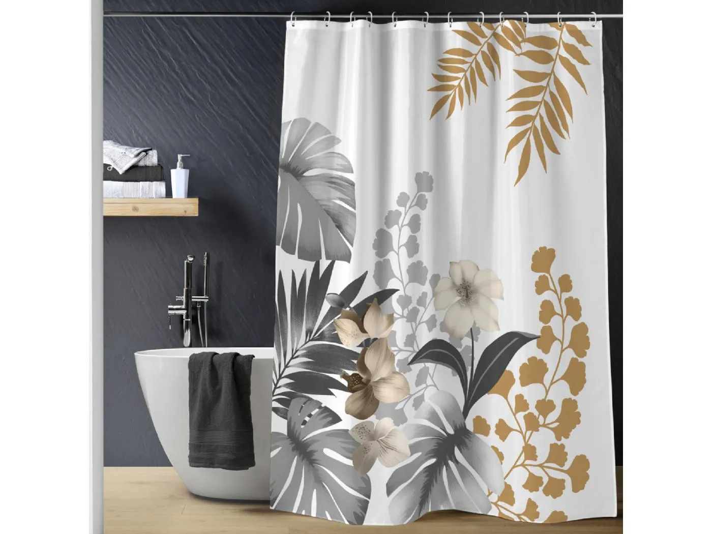 Duschvorhang mit Haken Kelly Weiß