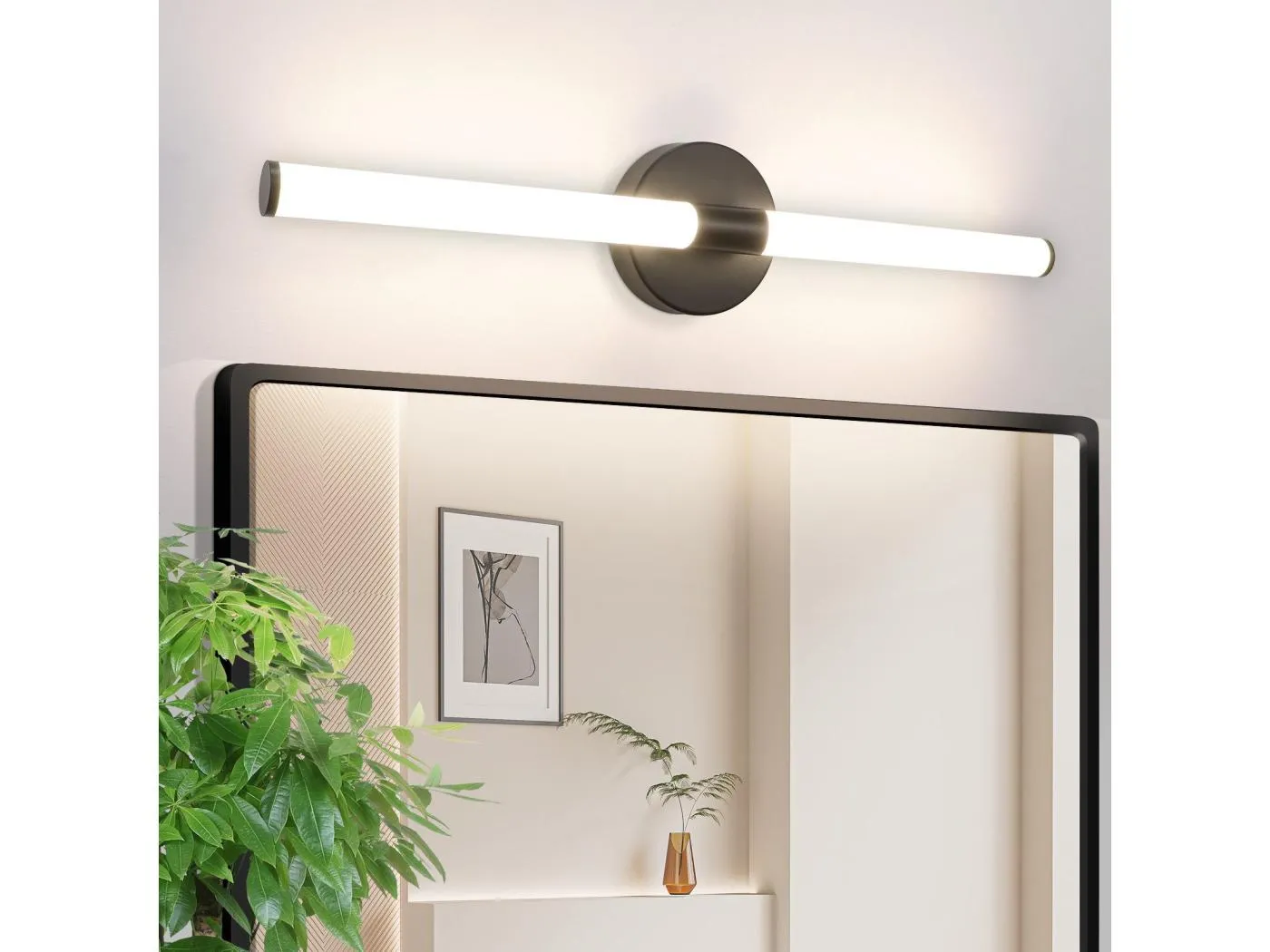 NETTLIFE LED Badezimmer-Wandleuchte 60cm, 8W, Schwarz, 4000K, IP44