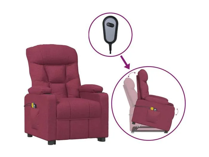 Erian  Massagesessel mit Aufstehlfe Weinrot Stoff