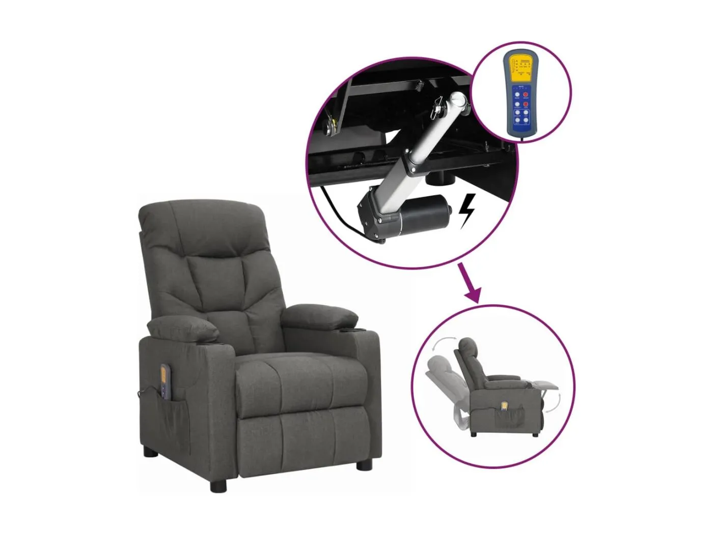 Erian  Massagesessel mit Aufstehlfe Dunkelgrau Stoff