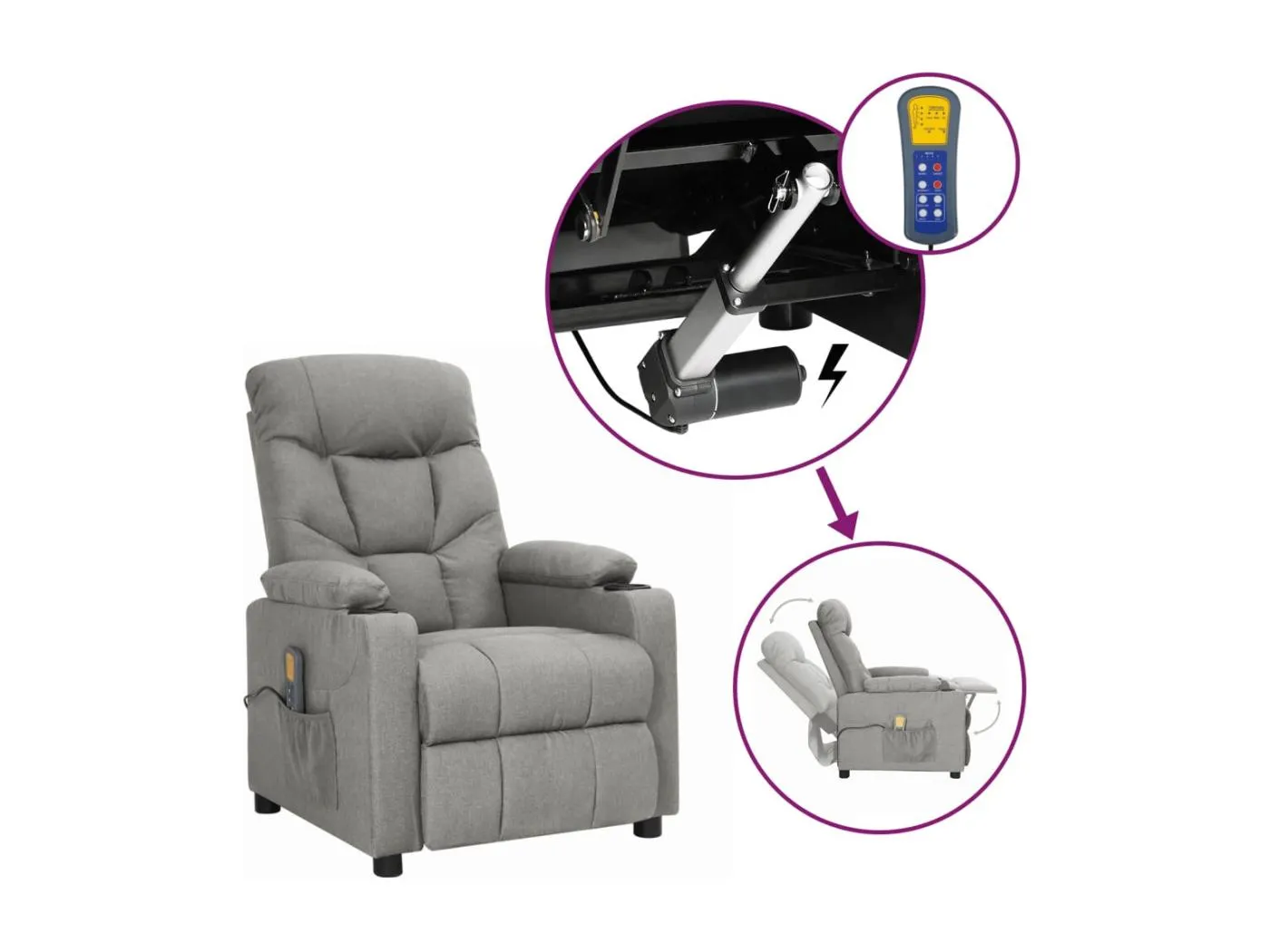 Erian  Massagesessel mit Aufstehlfe Hellgrau Stoff