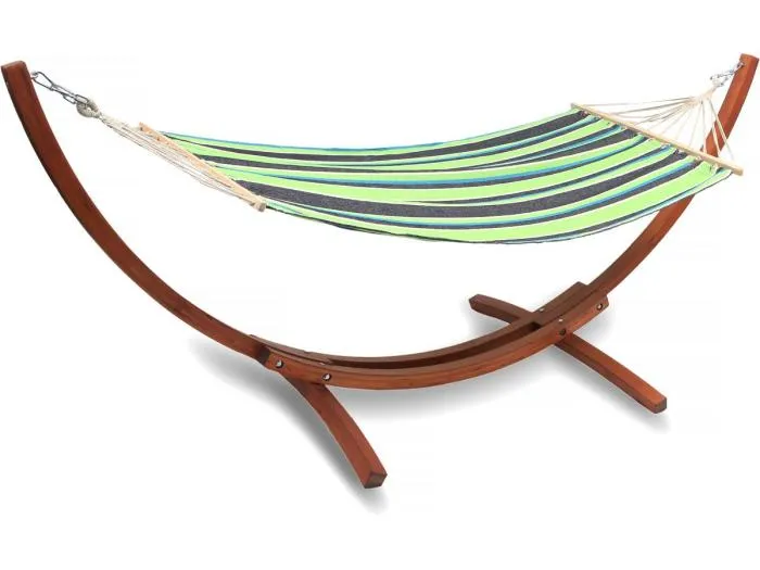 Holz-Hängematte mit Baumwolltuch "Dallas" - 3m - Gemischtes Grün für optimale Entspannung