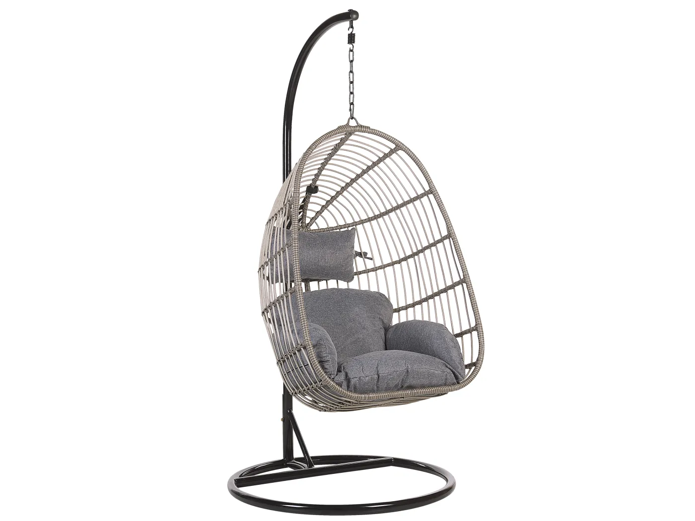 Moderner Hängekorbsessel Rattan mit schwarzem Gestell inkl. Kissen Grau Casoli