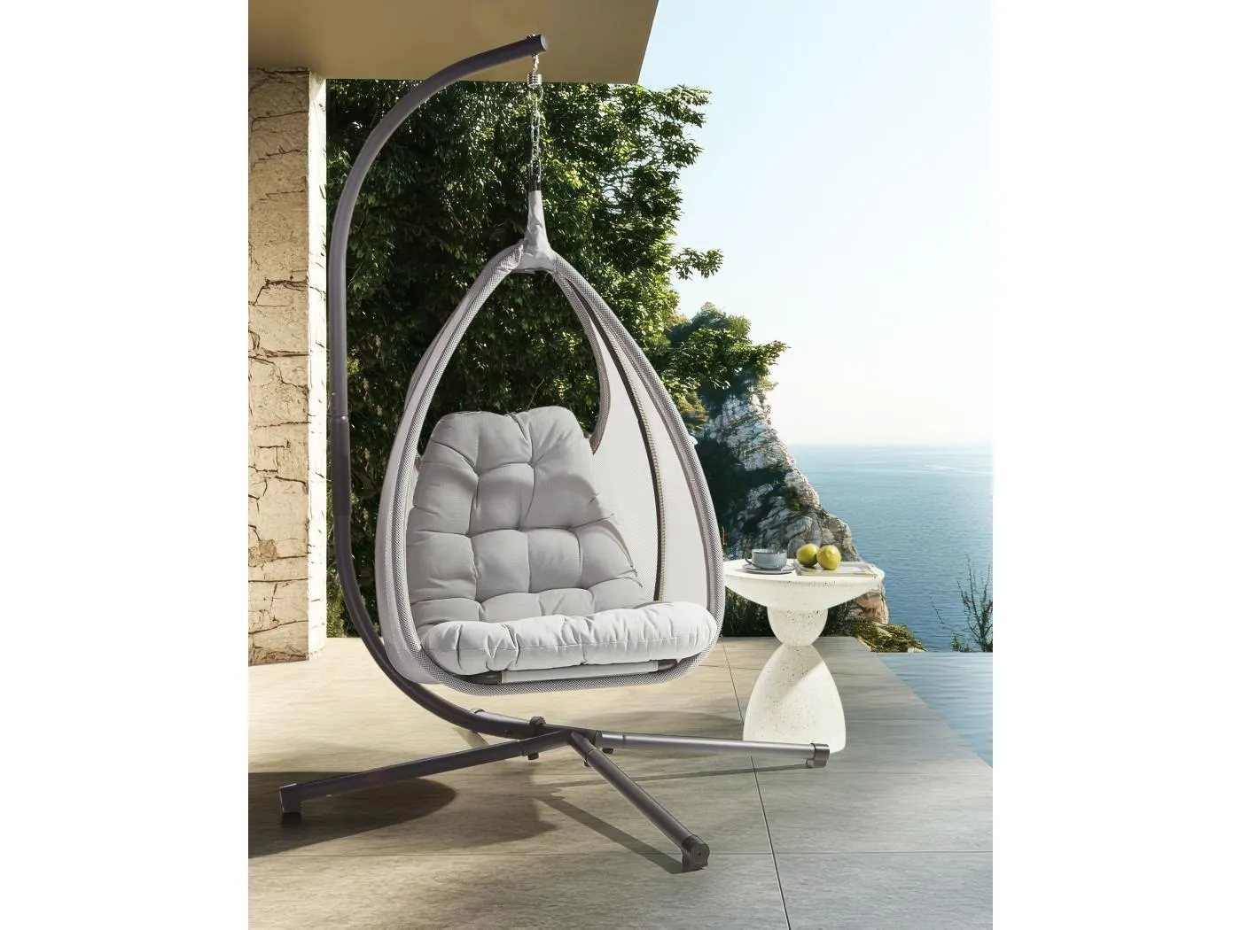 Hängesessel mit Gestell AVEGNO Stoff Hellgrau