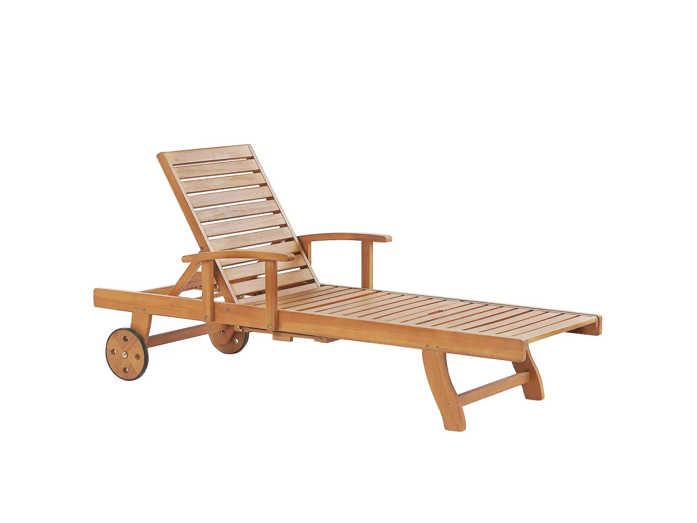 Moderne Sonnenliege mit Rädern aus hochqualitativem Akazienholz hellbraun Java