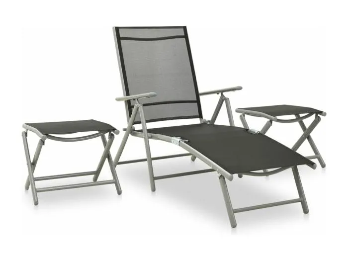 3-tlg. Garten-Lounge-Set Textilene und Aluminium Silbern