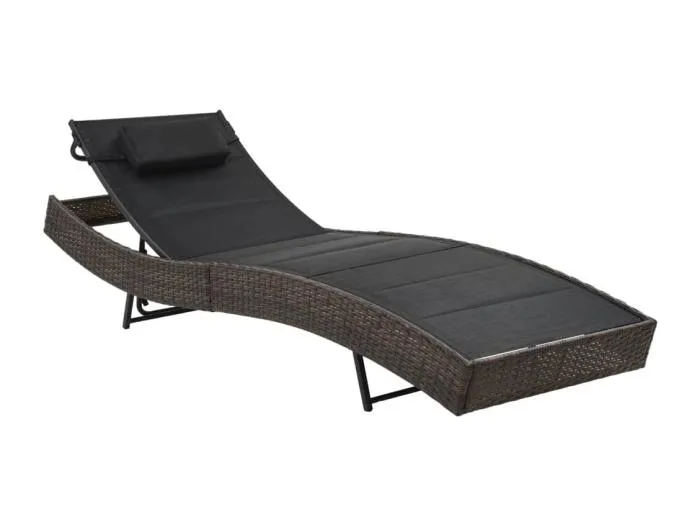 Sonnenliege Poly Rattan und Textilene Braun