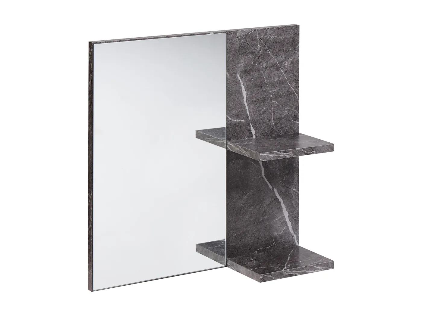 Wandspiegel mit Ablage PELOTAS 45 cm 45 cm Marmor Optik / Schwarz Schwarz