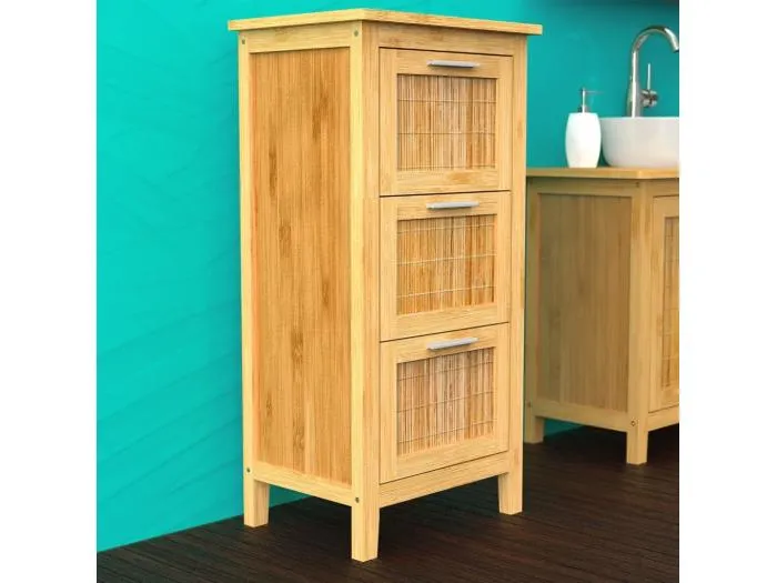 Badezimmerschrank mit 3 Schubladen Bambus 30x42x82 cm