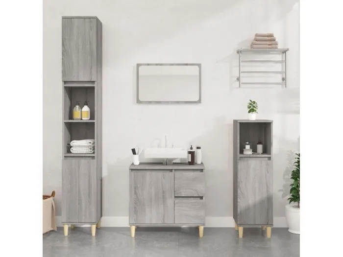 Badschrank Grau Sonoma 30x30x190 cm Holzwerkstoff