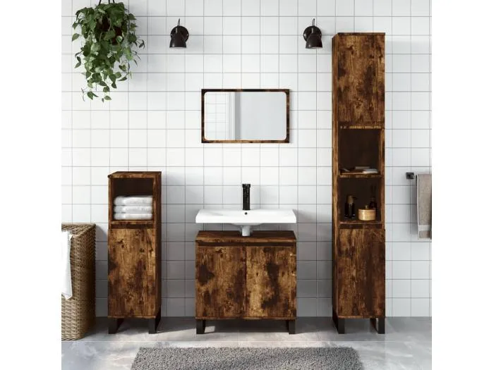 Badschrank Räuchereiche 30x30x190 cm Holzwerkstoff