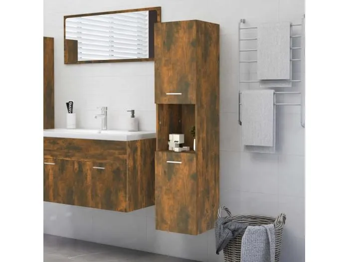 Badezimmerschrank Räuchereiche 30x30x130 cm Holzwerkstoff