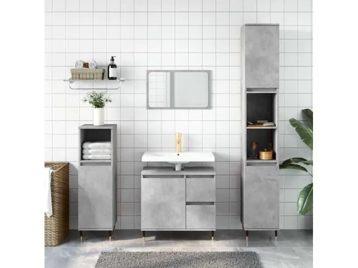 Badschrank Betongrau 65x33x60 cm Holzwerkstoff