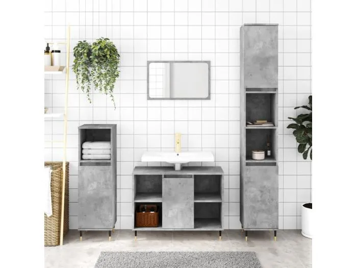 Badschrank Betongrau 80x33x60 cm Holzwerkstoff