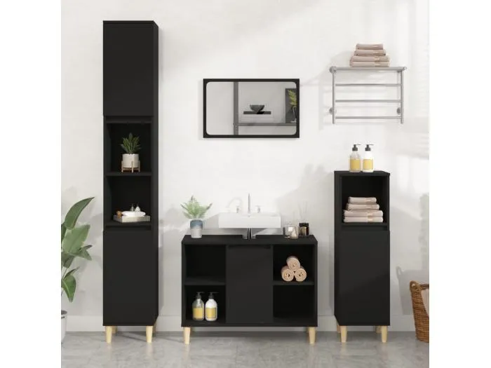 Waschbeckenunterschrank Schwarz 80x33x60 cm Holzwerkstoff