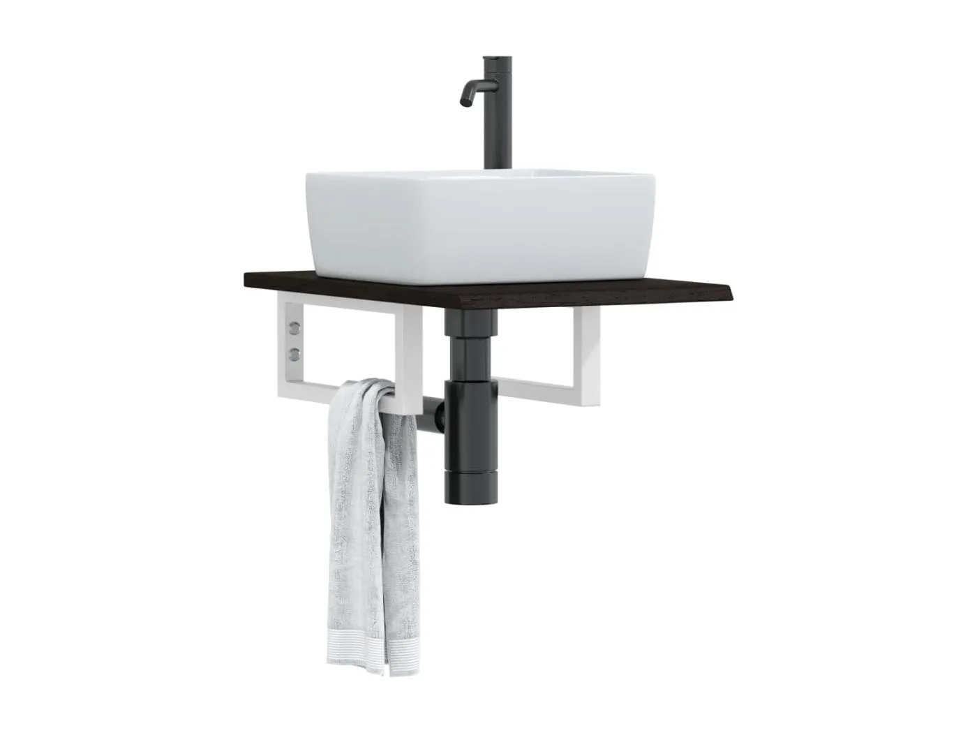 Waschtischplatte mit Halterung Stahl und Massivholz Eiche