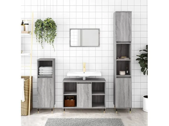 Badschrank Grau Sonoma 80x33x60 cm Holzwerkstoff