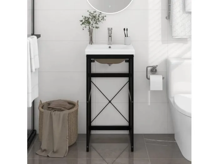 Badezimmer-Waschtischgestell mit Waschbecken Schwarz Eisen