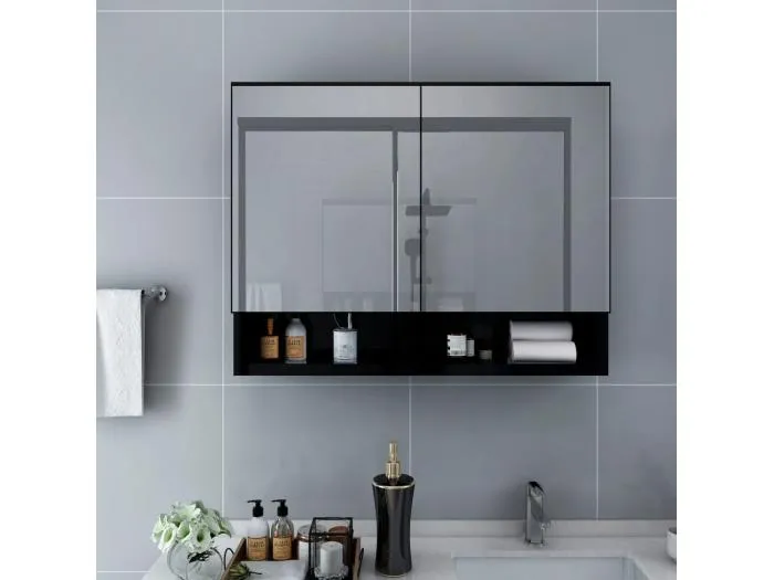 LED-Spiegelschrank fürs Bad Schwarz 80x15x60 cm MDF