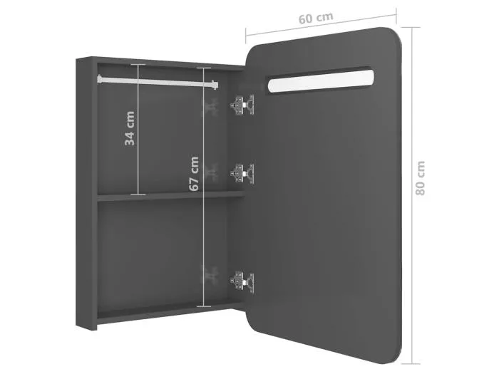 LED-Bad-Spiegelschrank Glänzendes Grau 60x11x80 cm