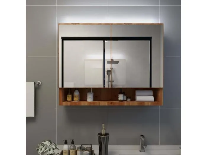 LED-Spiegelschrank fürs Bad Eiche 80x15x60 cm MDF