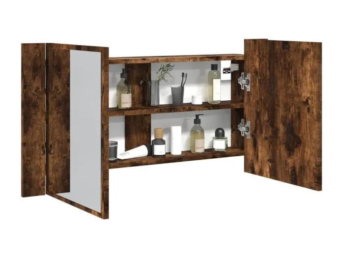 LED-Spiegelschrank Räuchereiche 90x12x45 cm Acryl