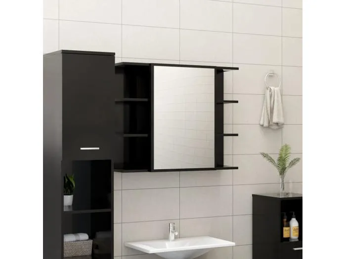 Bad-Spiegelschrank Schwarz 80x20,5x64 cm Holzwerkstoff
