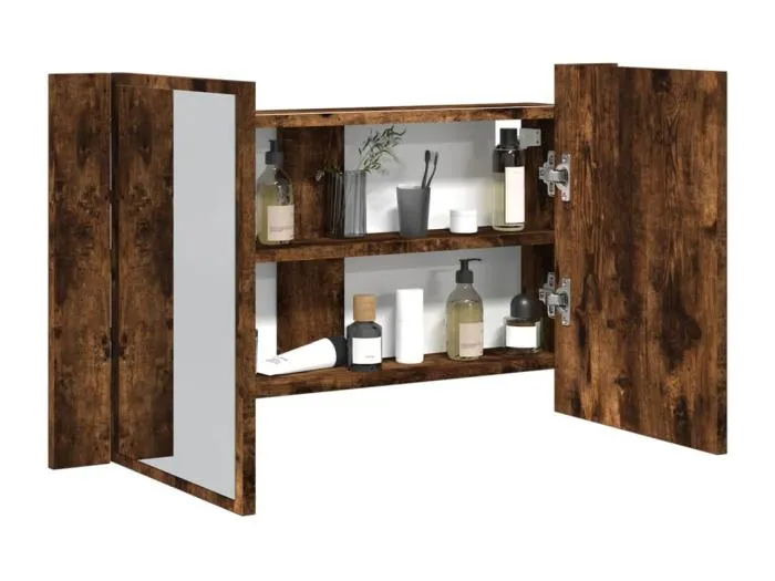 LED-Spiegelschrank Räuchereiche 80x12x45 cm Acryl