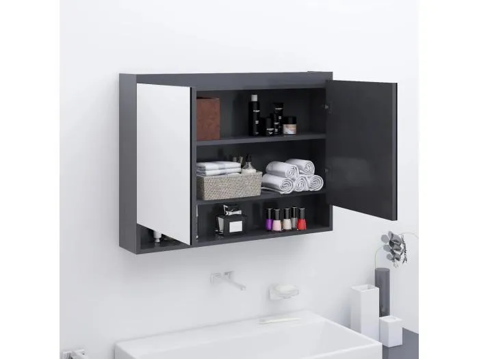 Spiegelschrank fürs Bad 80x15x60 cm MDF Grau