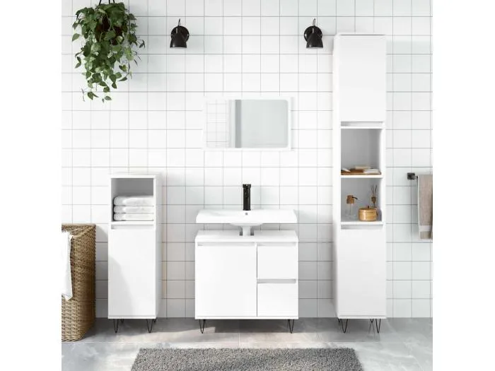 Badschrank Hochglanz-Weiß 65x33x60 cm Holzwerkstoff