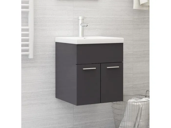Waschbeckenunterschrank mit Einbaubecken Hochglanz-Grau