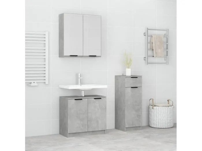 3-tlg. Badmöbel-Set Betongrau Holzwerkstoff