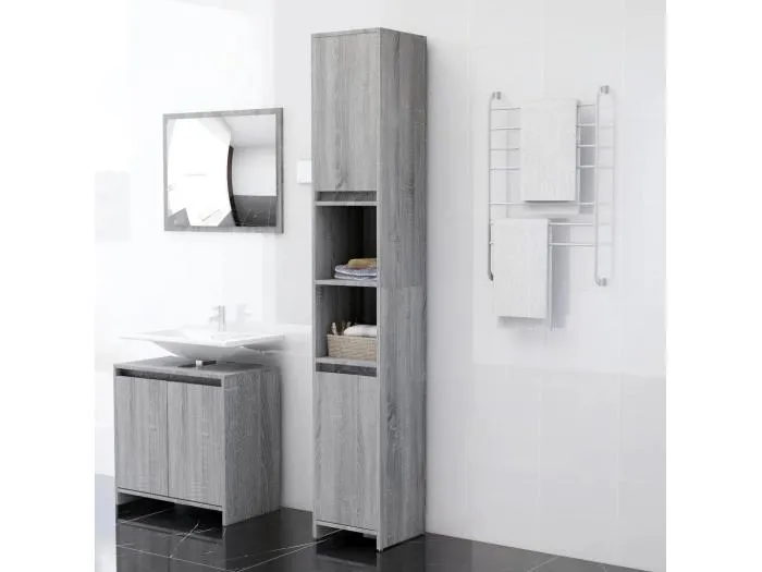 Badezimmerschrank Grau Sonoma 30x30x183,5 cm Holzwerkstoff