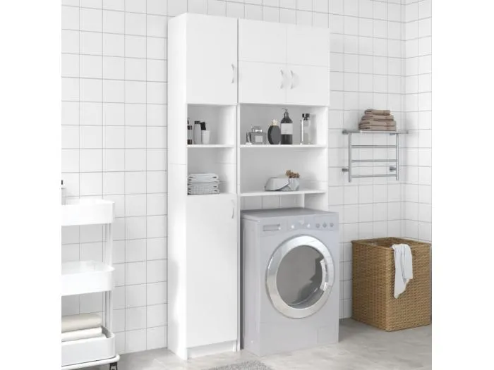 Badezimmerschrank Weiß 32×25,5×190 cm Holzwerkstoff