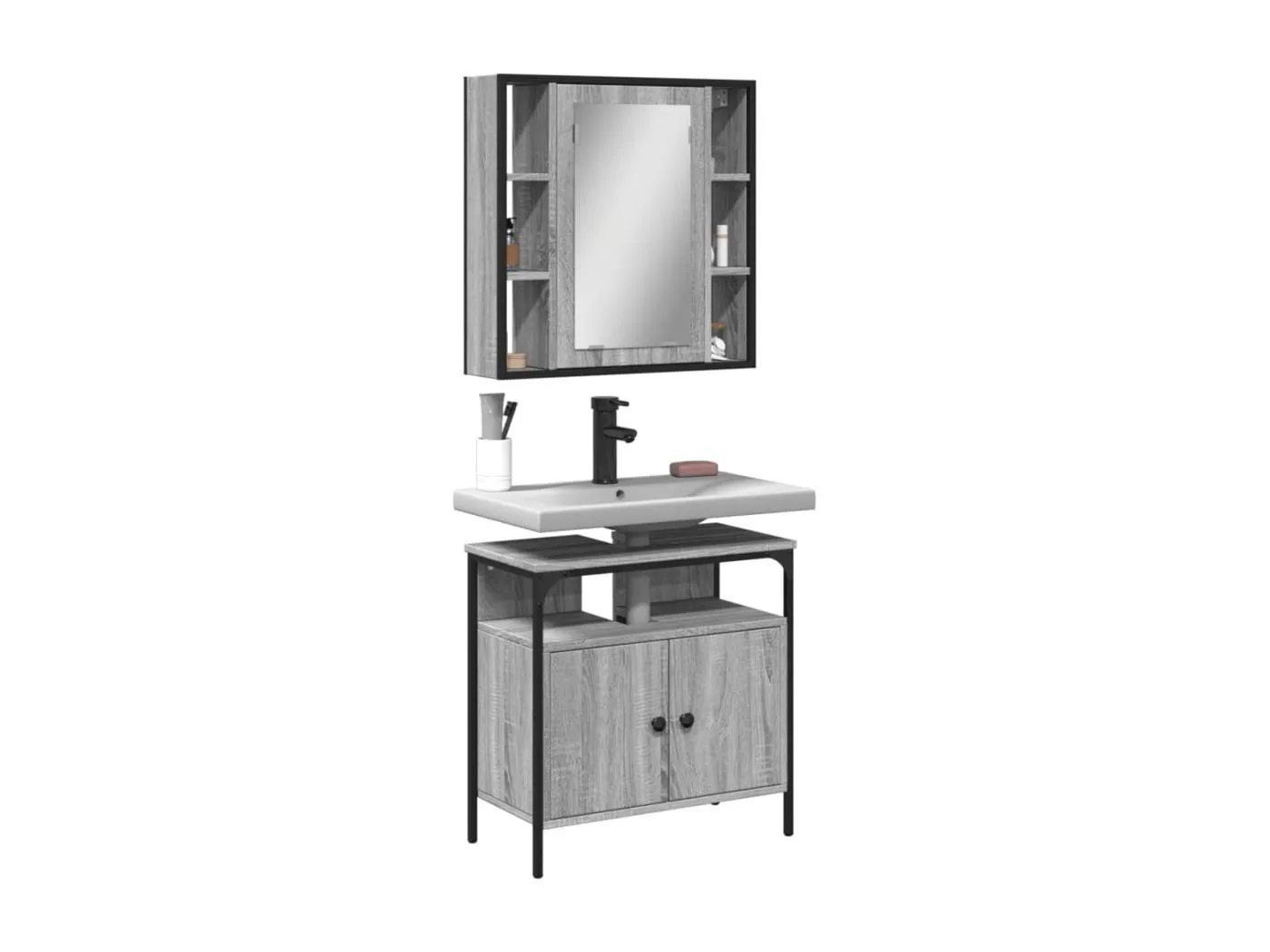 2-tlg. Badmöbel-Set Grau Sonoma Holzwerkstoff