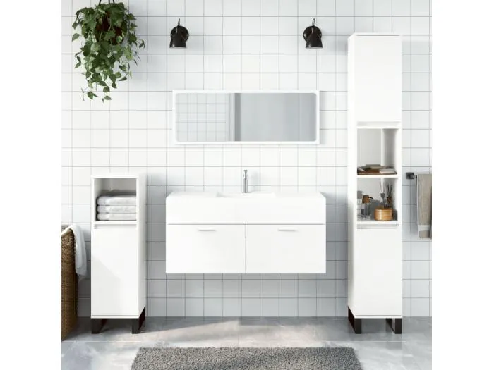 Badschrank mit Spiegel Hochglanz-Weiß Holzwerkstoff