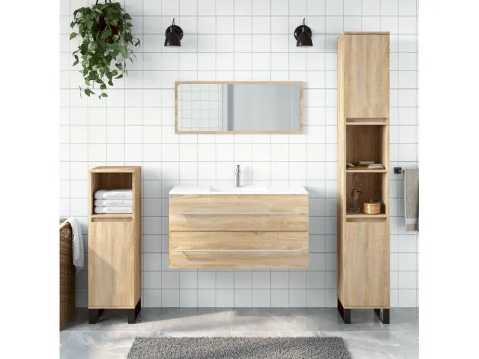 Badschrank mit Spiegel Sonoma-Eiche Holzwerkstoff