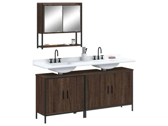 3-tlg. Badmöbel-Set Braun Eichen-Optik Holzwerkstoff