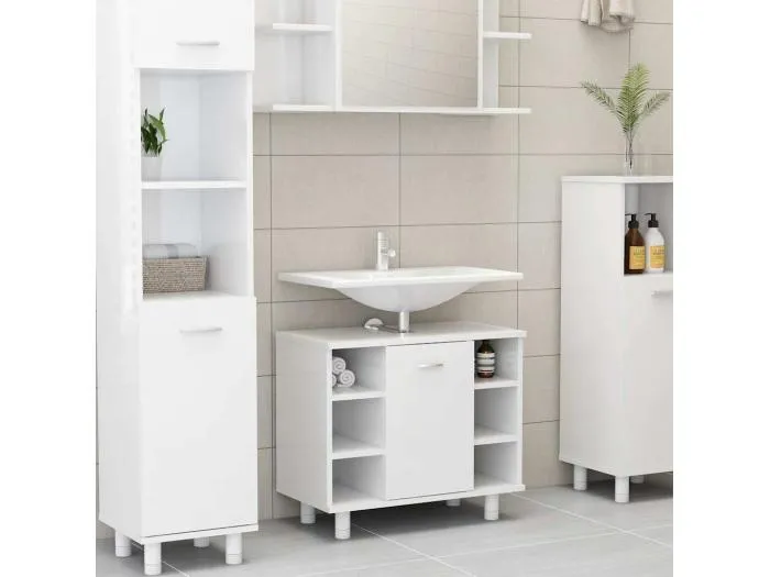 Badezimmerschrank Hochglanz-Weiß 60x32x53,5 cm Holzwerkstoff