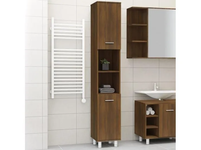 Badschrank Braun Eichen-Optik 30x30x179 cm Holzwerkstoff