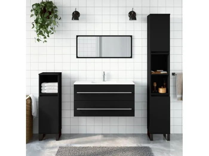 Badschrank mit Spiegel Schwarz Holzwerkstoff