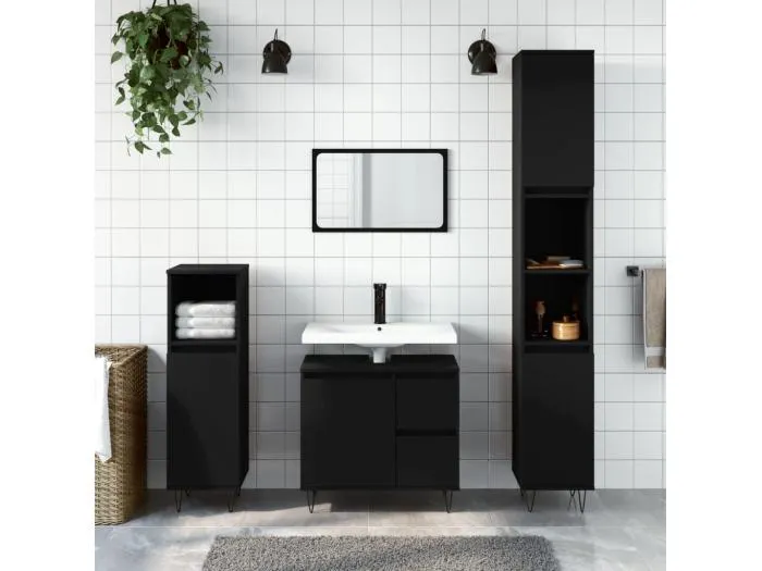 Badschrank Schwarz 65x33x60 cm Holzwerkstoff