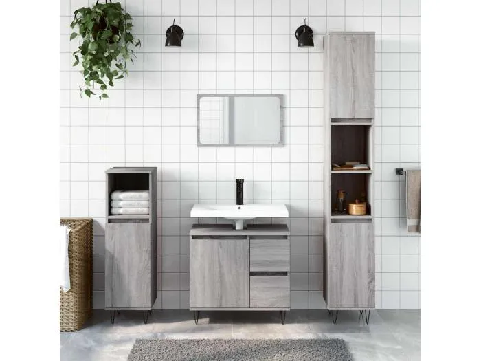 Badschrank Grau Sonoma 65x33x60 cm Holzwerkstoff