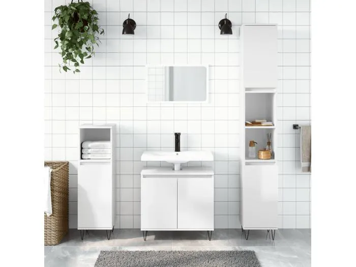 Badschrank Hochglanz-Weiß 58x33x60 cm Holzwerkstoff