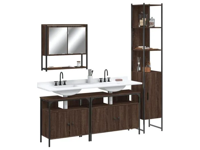 4-tlg. Badmöbel-Set Braun Eichen-Optik Holzwerkstoff