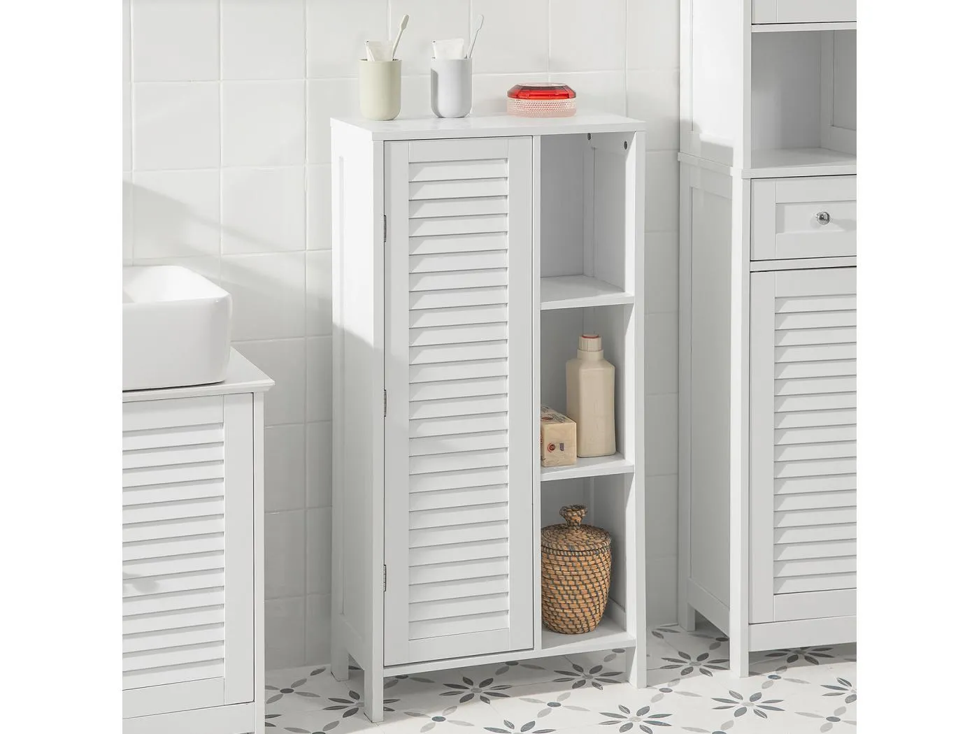 Badezimmerschrank BZR39-W 48 x 96 x 24 cm Weiß