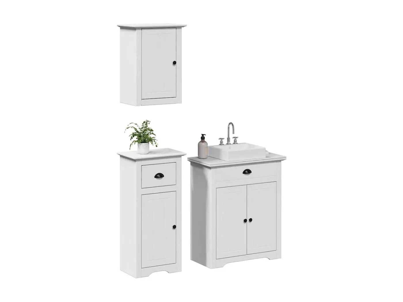 3-tlg. Badmöbel-Set BODO Weiß Massivholz Kiefer